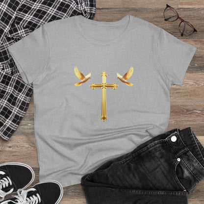Flight of Grace – Gold Cross & Doves Tee