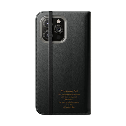 Black with Gold Cross & 1 Corinthians 1:18 - iPhone Flip/Wallet Phone Case