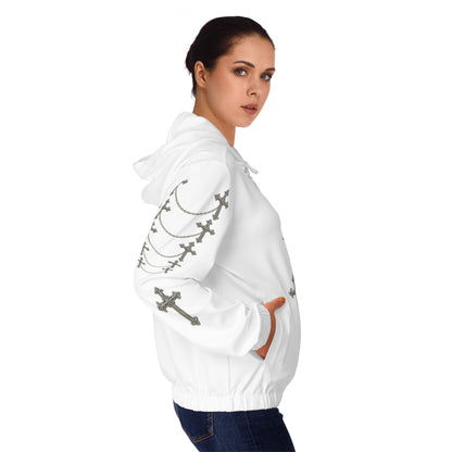 Silver Sanctuary Zip-Up Hoodie in White - Christian Apparel