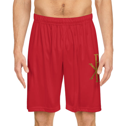 Men’s Chi Rho Basketball Shorts in Red – Faith-Inspired Performance & Comfort