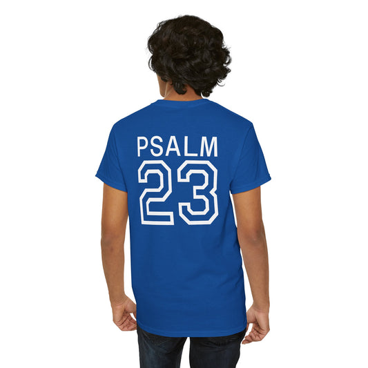Psalm 23 Men’s T-Shirt – Inspired Sports-Style Shirt (White Numbering)