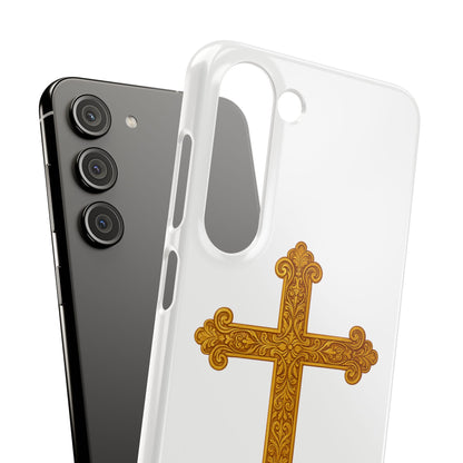 White Samsung Snap Case – Gold Cross Design