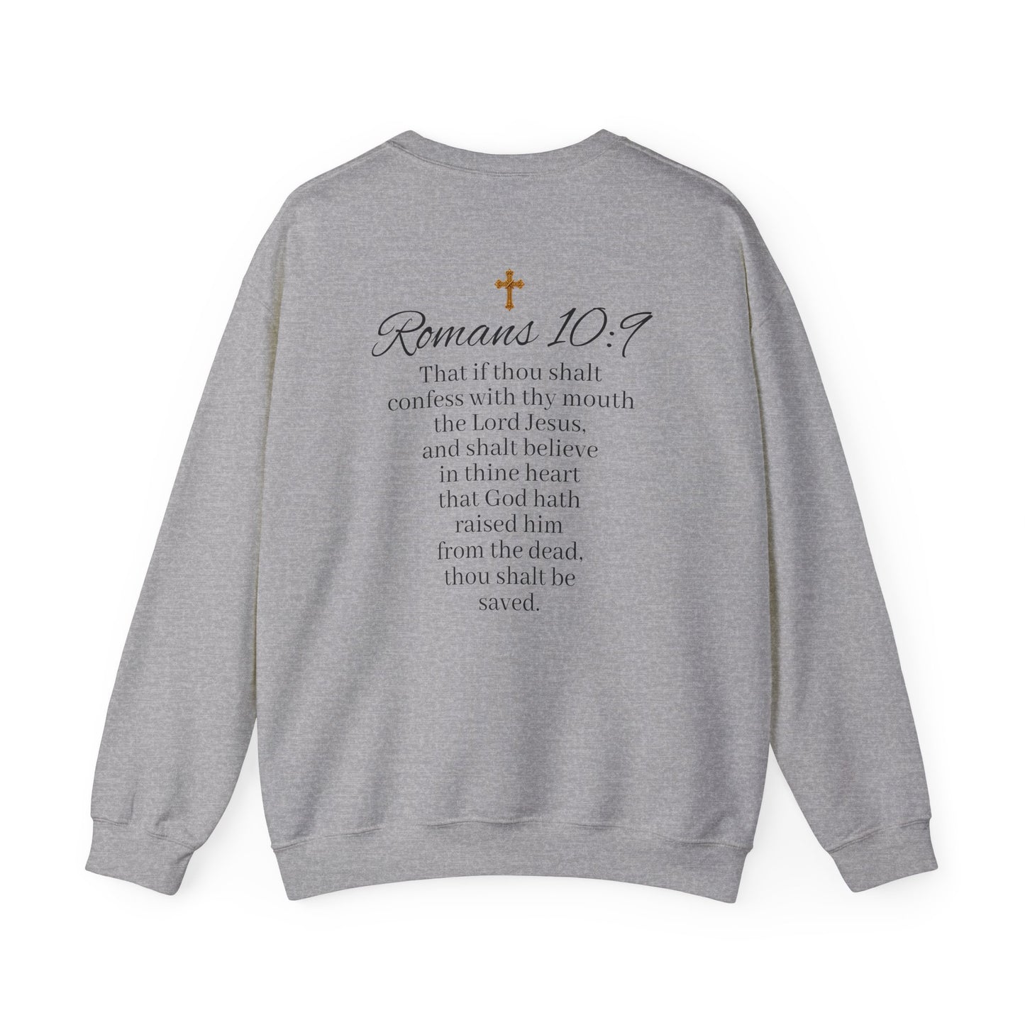 Women’s Believe Christian Sweatshirt – Praying Hands & Romans 10:9