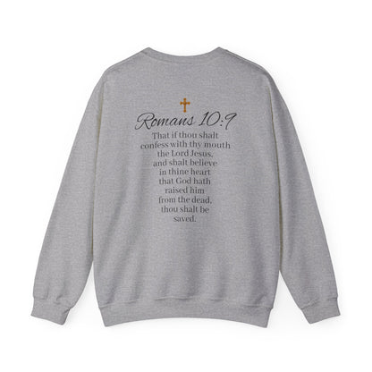 Women’s Believe Christian Sweatshirt – Praying Hands & Romans 10:9
