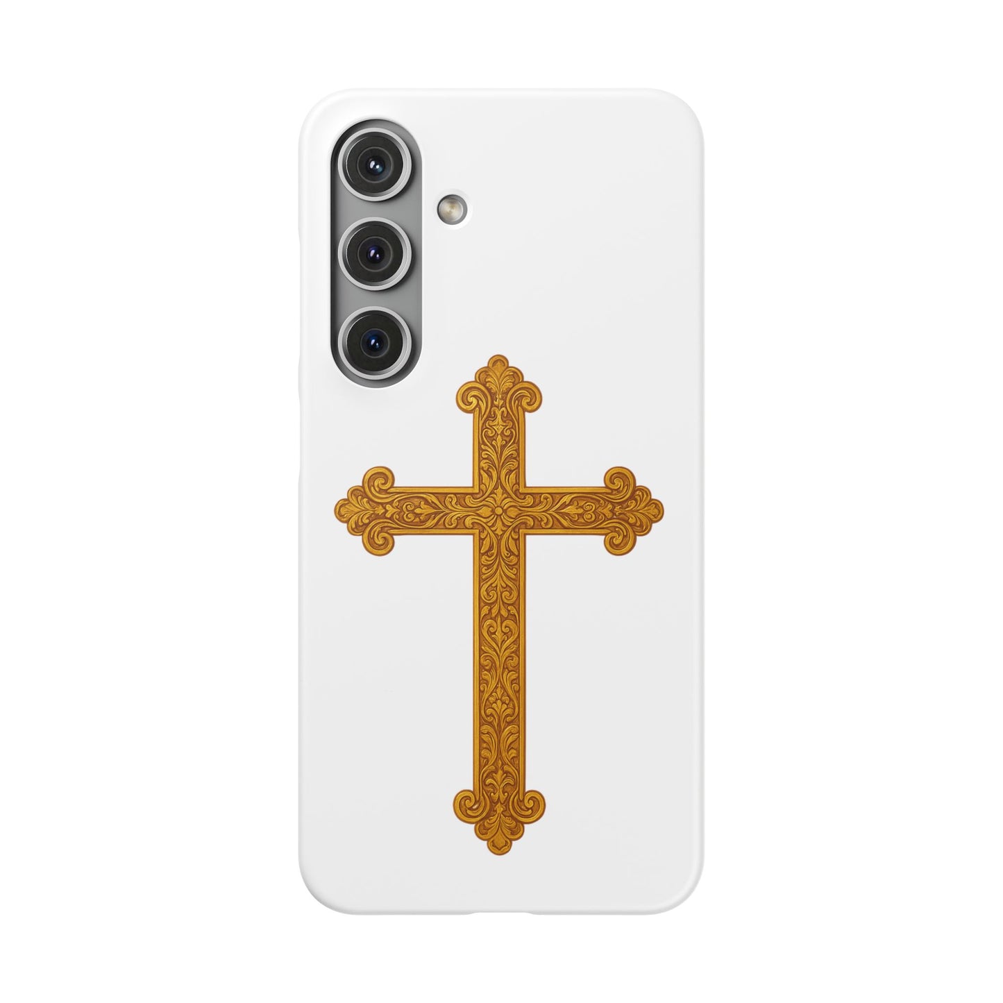 White Samsung Snap Case – Gold Cross Design