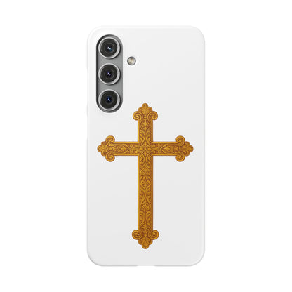 White Samsung Snap Case – Gold Cross Design