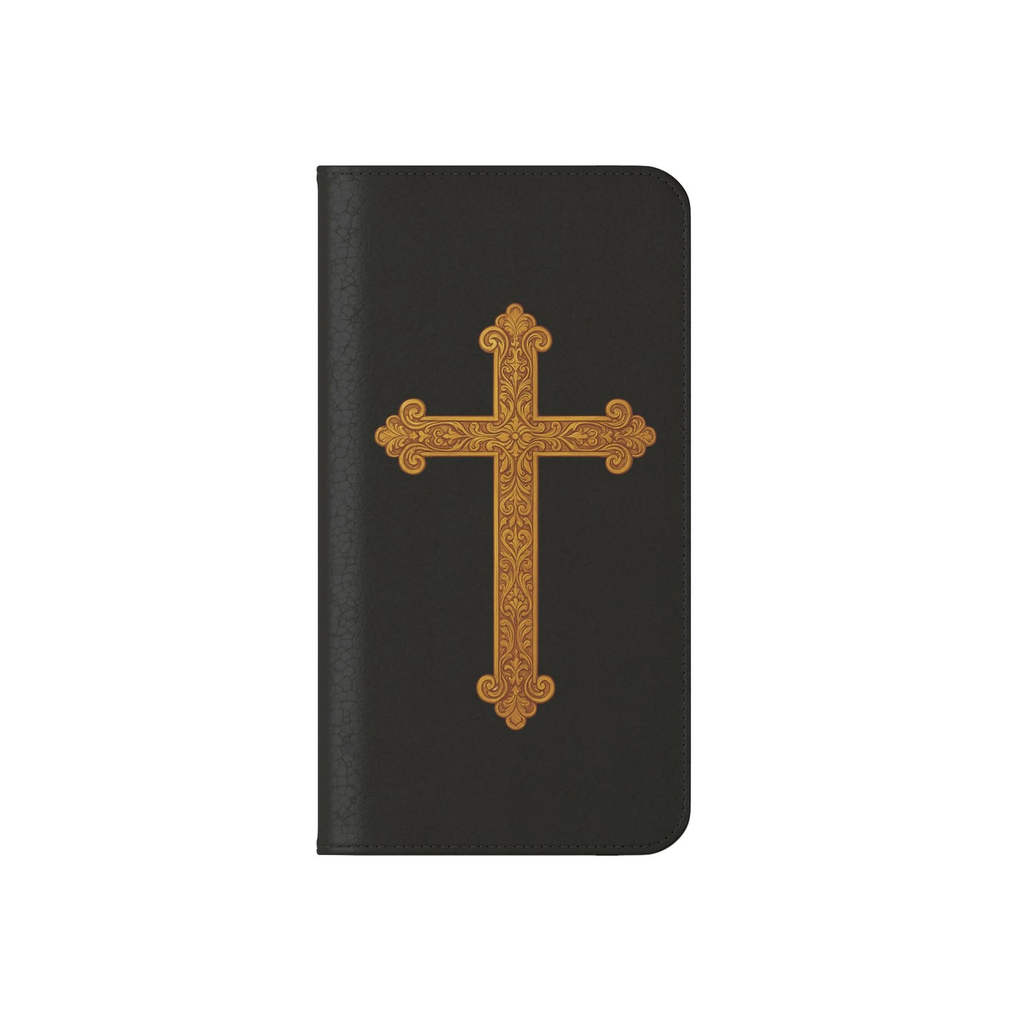 Black with Gold Cross & 1 Corinthians 1:18 - iPhone Flip/Wallet Phone Case
