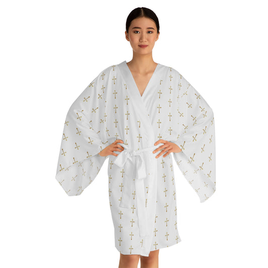 Golden Cross Kimono Robe in White – Spiritually Inspired Comfort