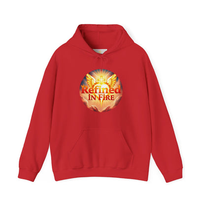 “Refined in Fire” Christian Hoodie – Bold Flame Design Faith Pullover