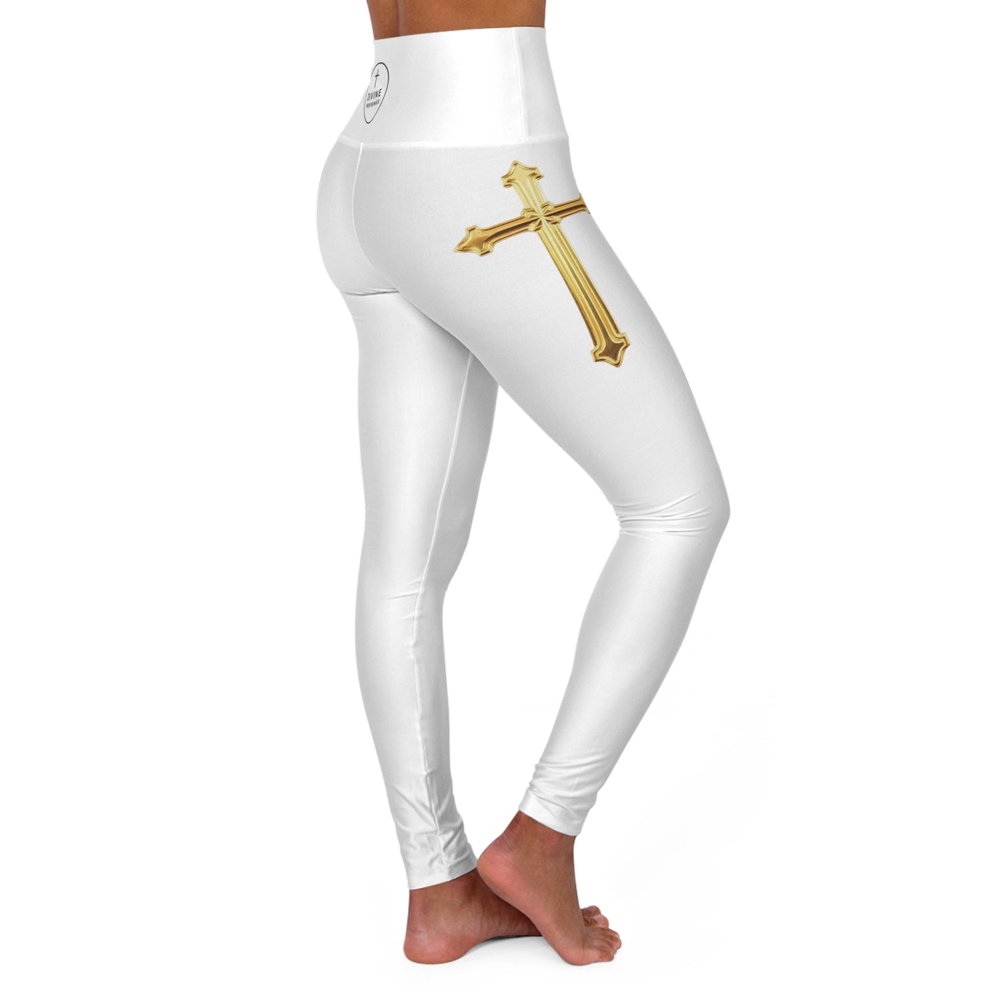 Gold Cross Women’s High-Waisted Yoga Leggings – Symbol of Eternal Victory