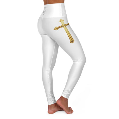 Gold Cross Women’s High-Waisted Yoga Leggings – Symbol of Eternal Victory