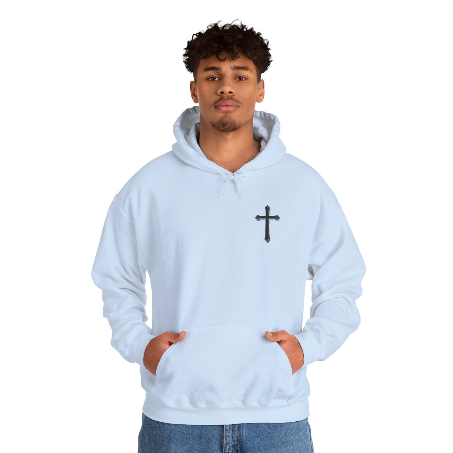 Warrior’s Black Cross Men’s Hoodie – Front & Back Christian Apparel | Ephesians 6:11