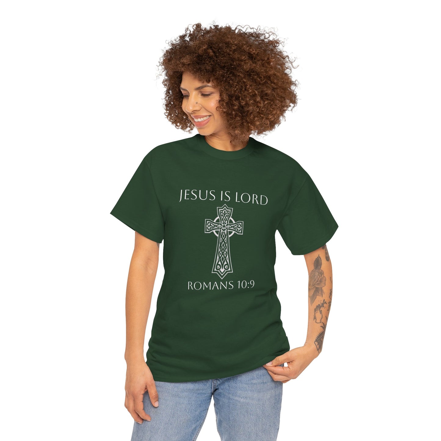Women's Jesus is Lord Christian T-Shirt – Modern Cross Design (White Lettering)