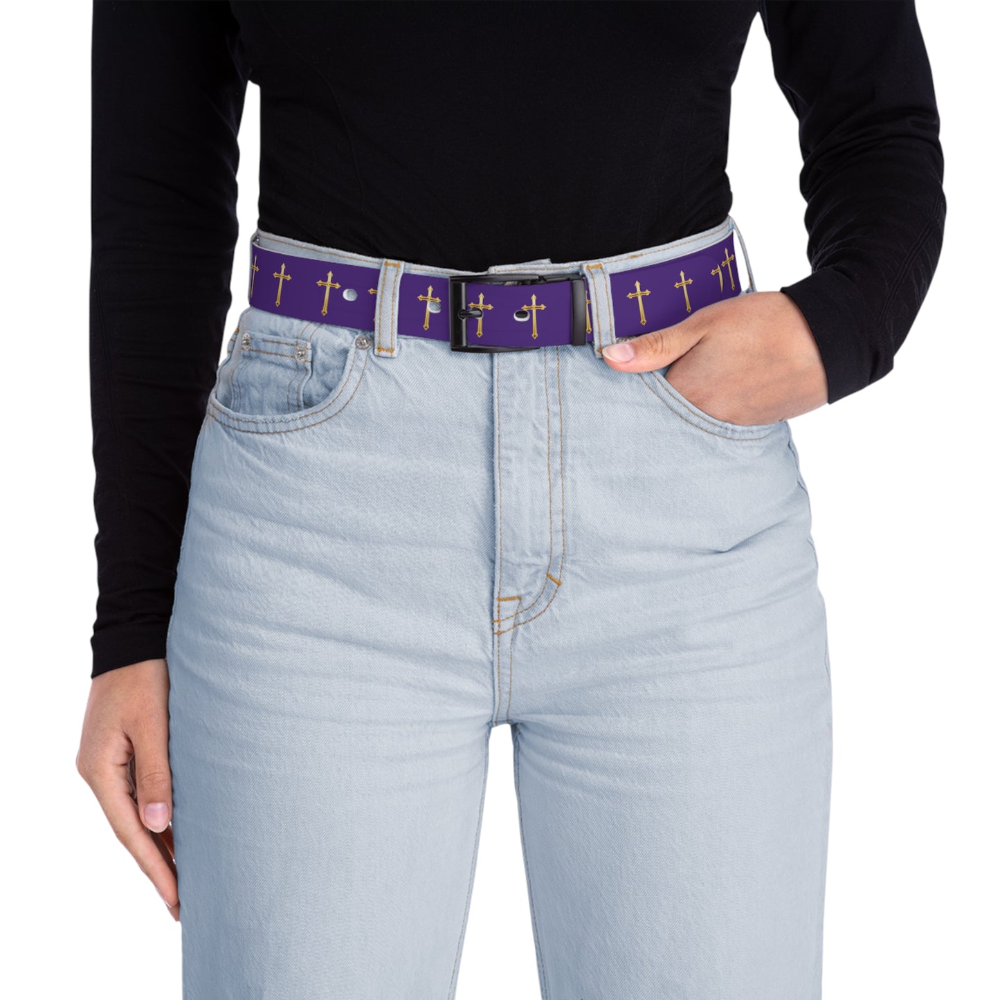 Crown of Light Belt in Purple – Gold Cross Pattern