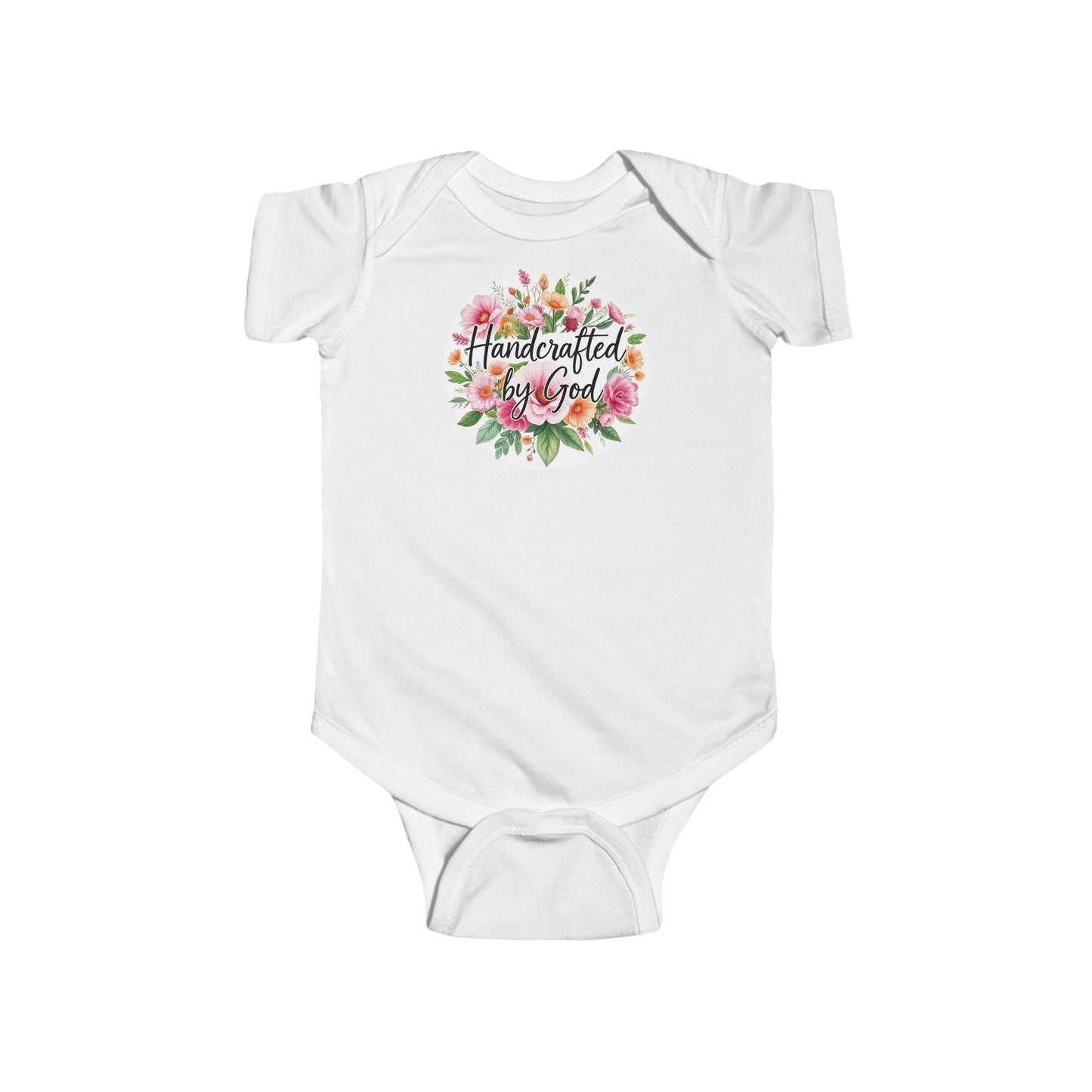 Christian Baby Girl Onesie – “Handcrafted by God” Short Sleeve Bodysuit