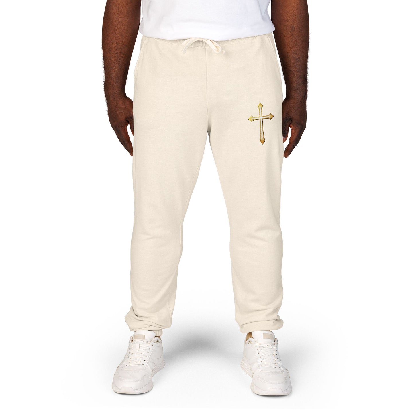 Men’s Modern Gold Cross Fleece Jogger Pants – Comfortable Faith-Inspired Style