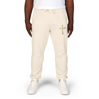 Men’s Modern Gold Cross Fleece Jogger Pants – Comfortable Faith-Inspired Style