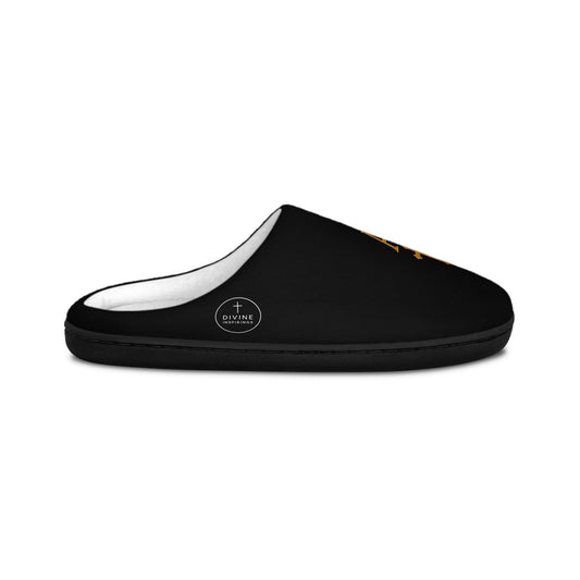 Her Alpha & Omega Slippers in Black – Faith-Inspired Cozy Footwear with Cross Design