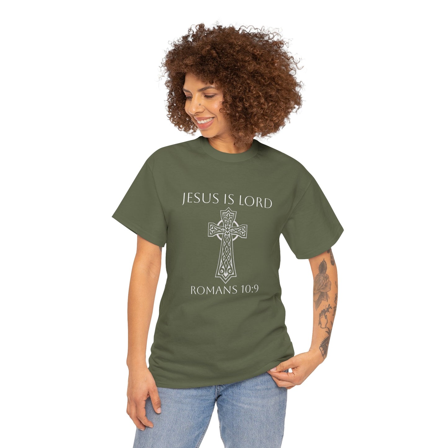 Women's Jesus is Lord Christian T-Shirt – Modern Cross Design (White Lettering)