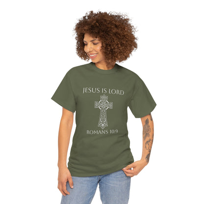 Women's Jesus is Lord Christian T-Shirt – Modern Cross Design (White Lettering)