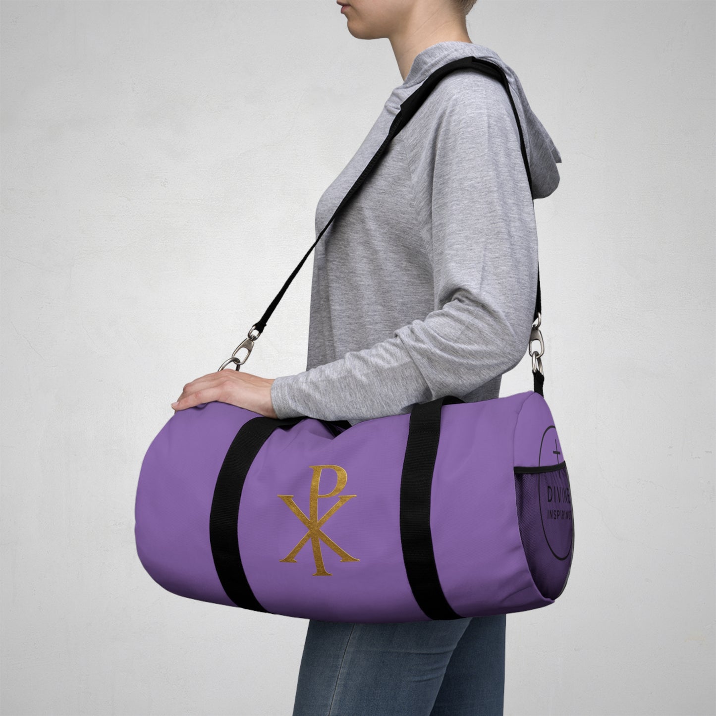 Women's Christ’s Victory Duffle Bag in Purple – Chi Rho Symbol