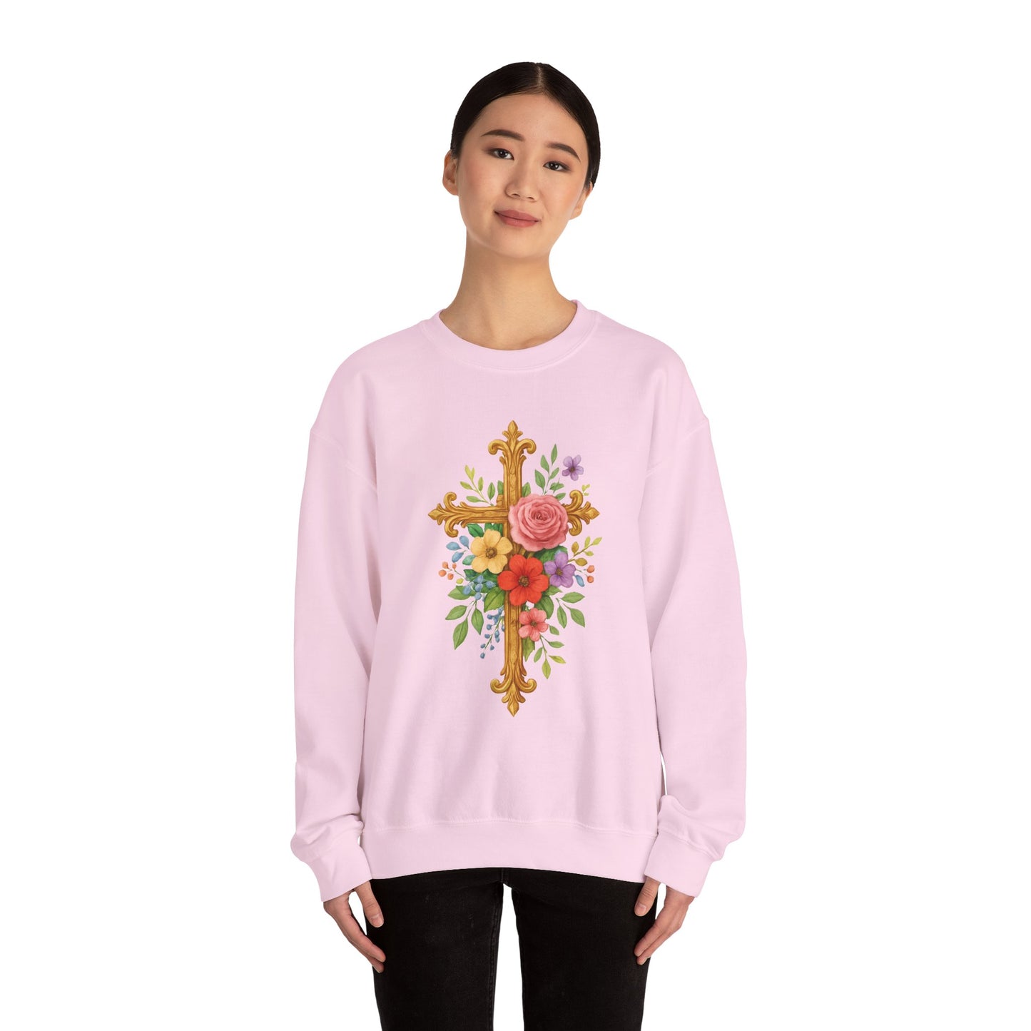 Floral Cross Women’s Sweatshirt – Grace in Full Bloom