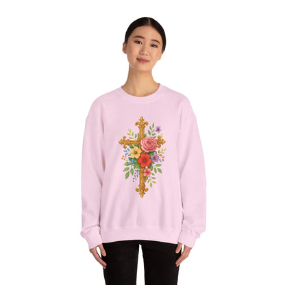 Floral Cross Women’s Sweatshirt – Grace in Full Bloom