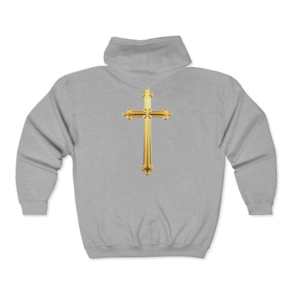 Golden Grace Women's Zip-Up Hoodie with Gold Cross Design