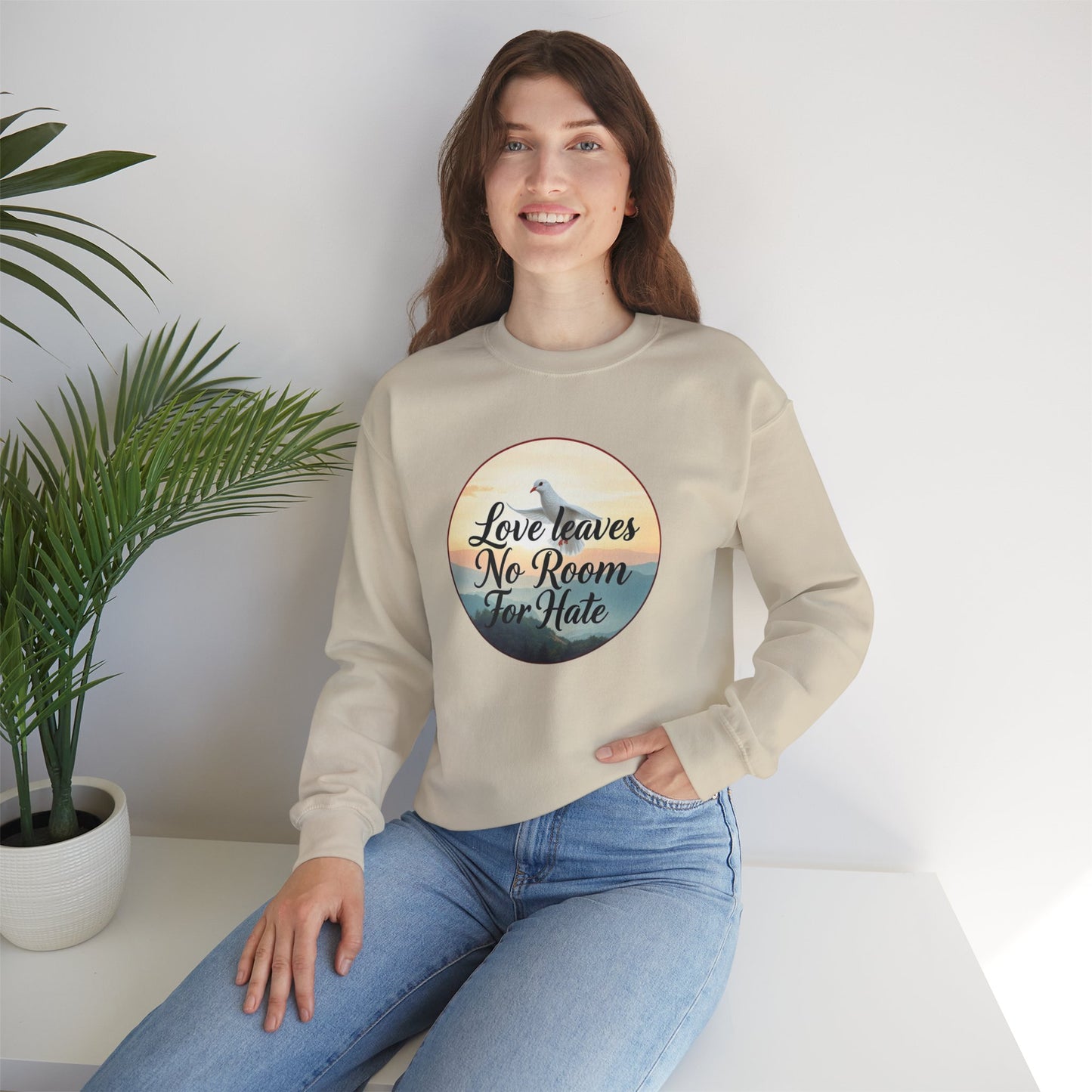 Women’s “Love Leaves No Room For Hate” Christian Sweatshirt – Bold Love Statement Pullover
