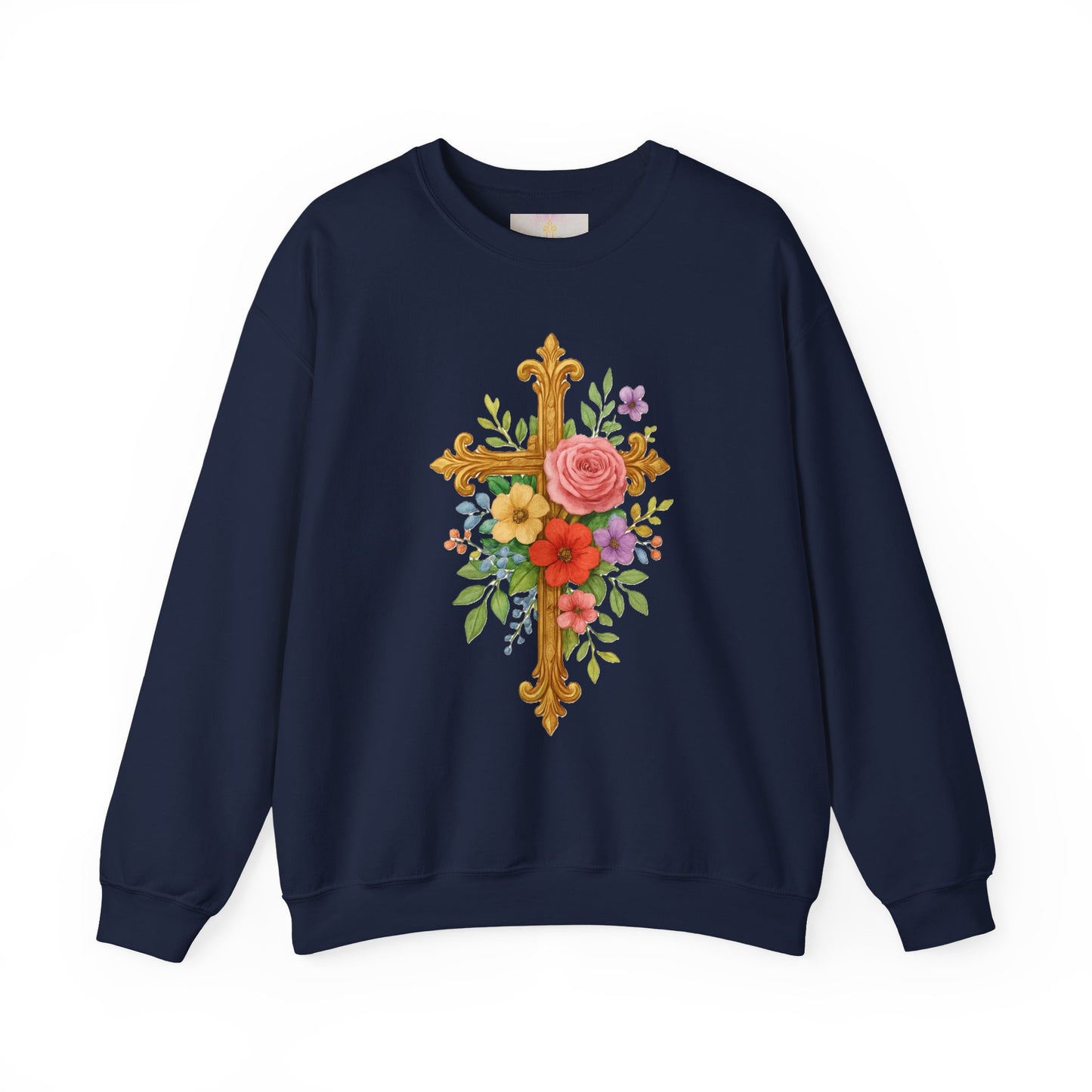 Golden Floral Cross Women’s Sweatshirt – Grace in Full Bloom