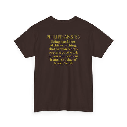 Becoming Men’s Faith Tee – Philippians 1:6 Edition (Light Lettering)