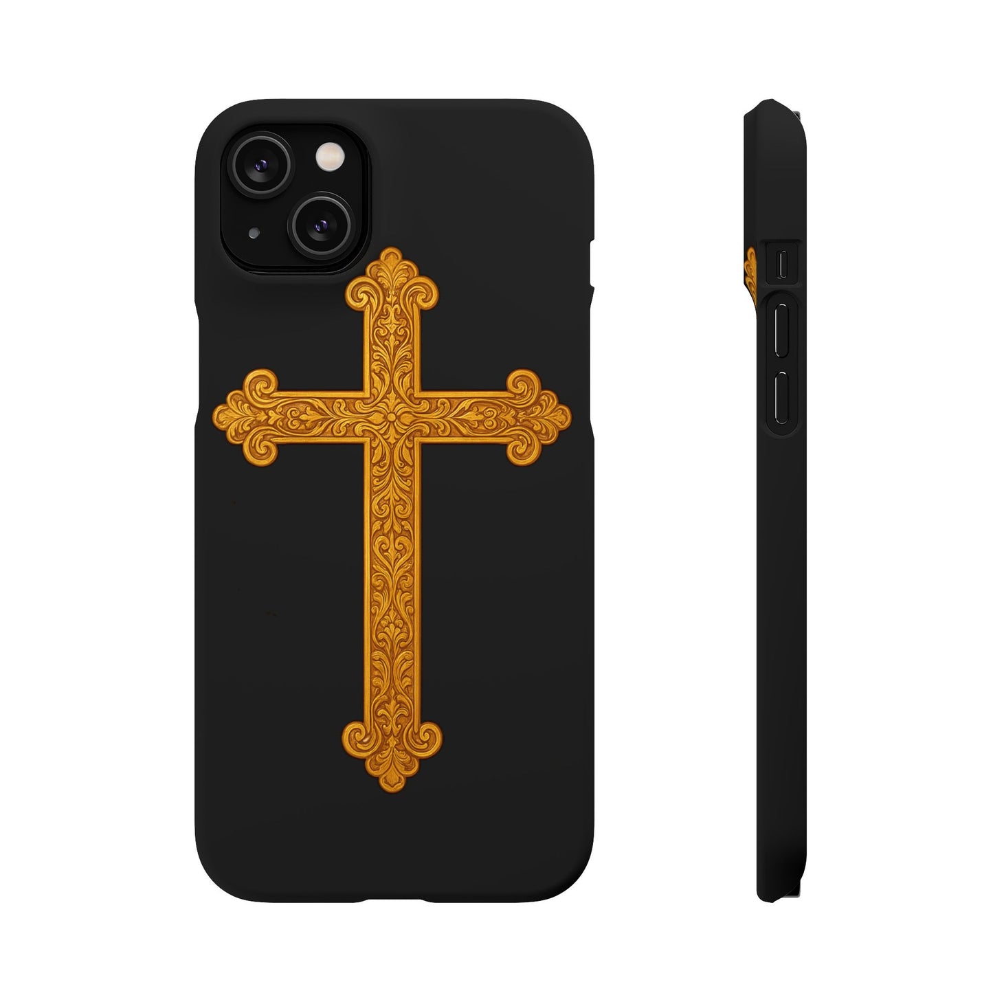 Black iPhone Snap Case – Gold Cross Design