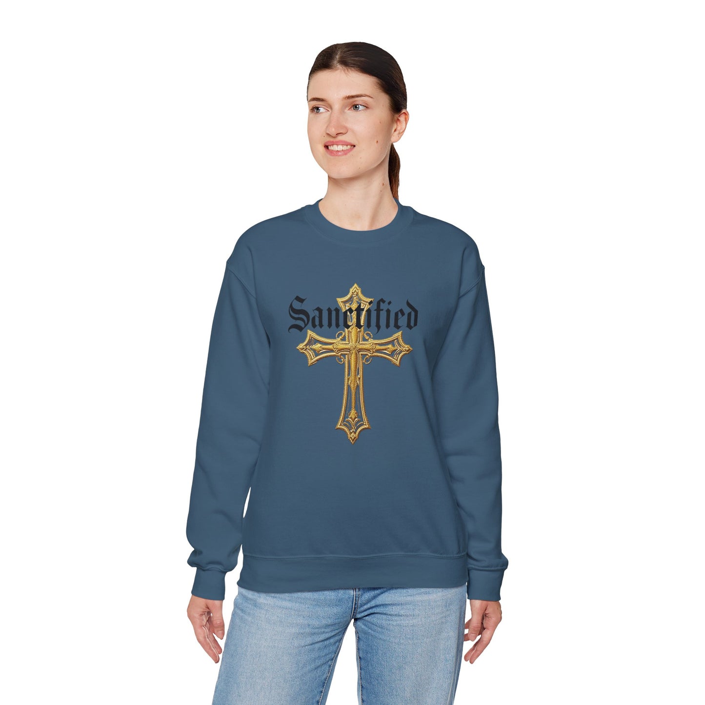 Sanctified Women's Gothic Cross Sweatshirt – Elegant Faith Wear