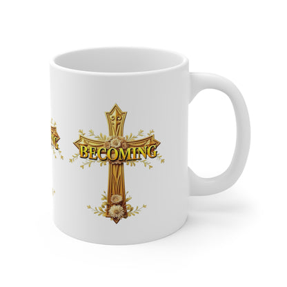 “Becoming” Ceramic Mug – Ornate Cross Design