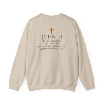 “The Word Eternal” – Women’s Christian Sweatshirt with Bold Dark Lettering (John 1:1)