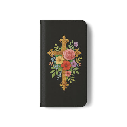 Floral Cross Wallet (black) Case for Samsung– Faith in Bloom