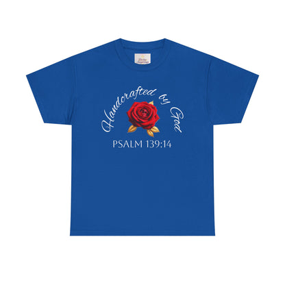Handcrafted by God (Rose) - Woman's Christian T-Shirt (White Lettering)