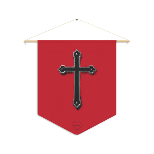 At the Foot of the Cross Pennant Banner in Red – Black Cross Design