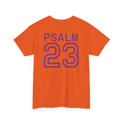 Psalm 23 Men’s T-Shirt – Inspired Sports-Style Shirt (Purple Lettering)