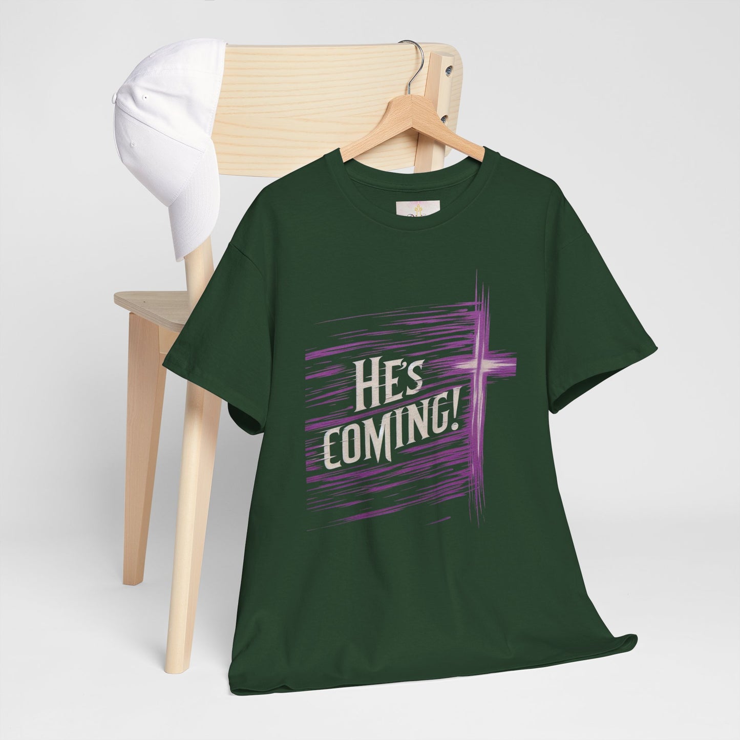 He’s Coming – Bold Christian Men’s Tee with Cross Symbol