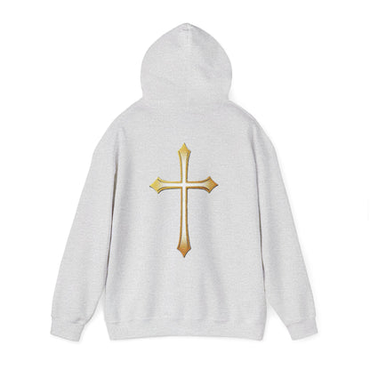 Women’s Gold Cross Hoodie – Christian Faith Hoodie with Front & Back Design