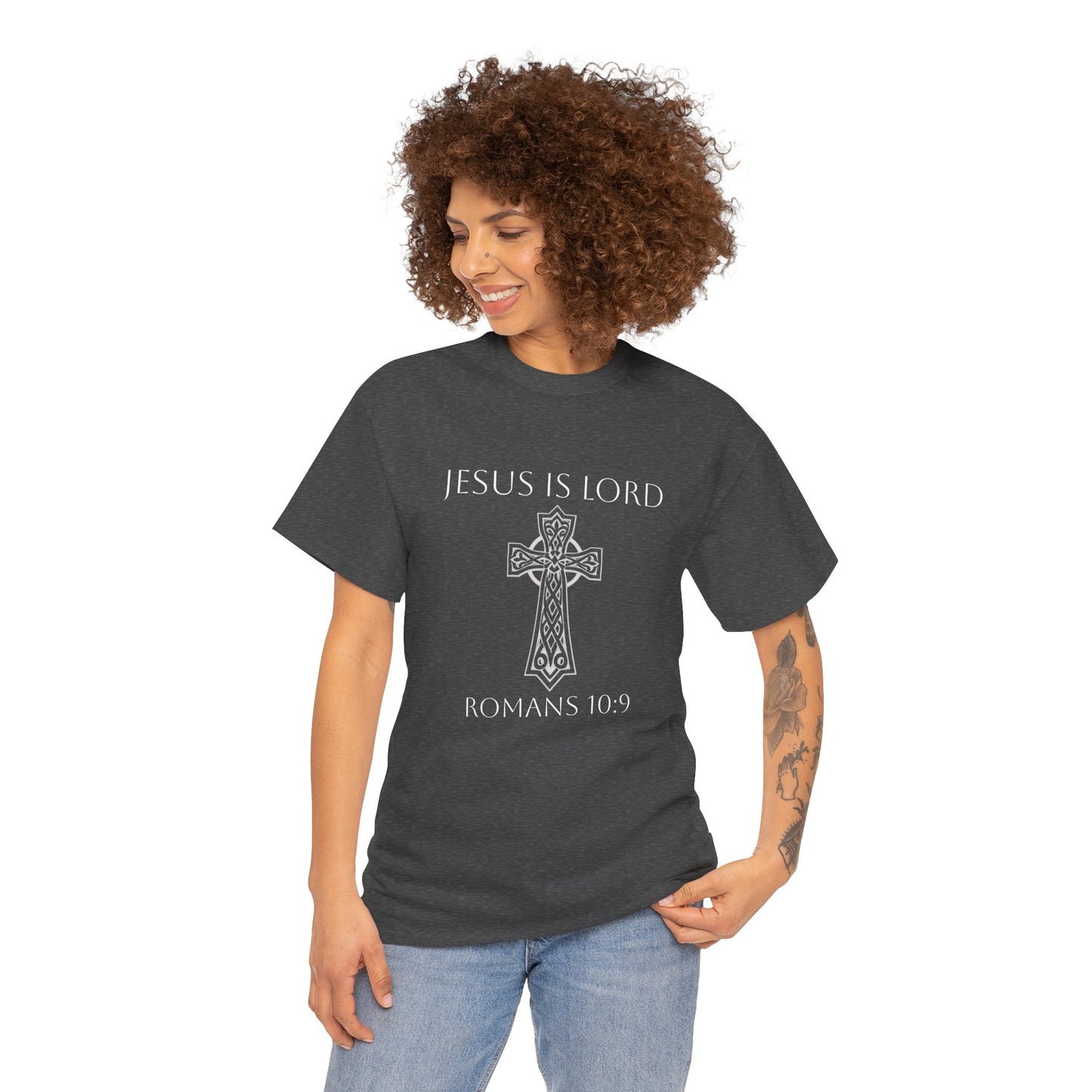 Women's Jesus is Lord Christian T-Shirt – Modern Cross Design (White Lettering)