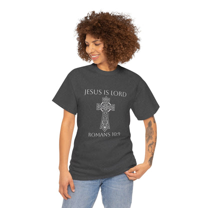 Women's Jesus is Lord Christian T-Shirt – Modern Cross Design (White Lettering)