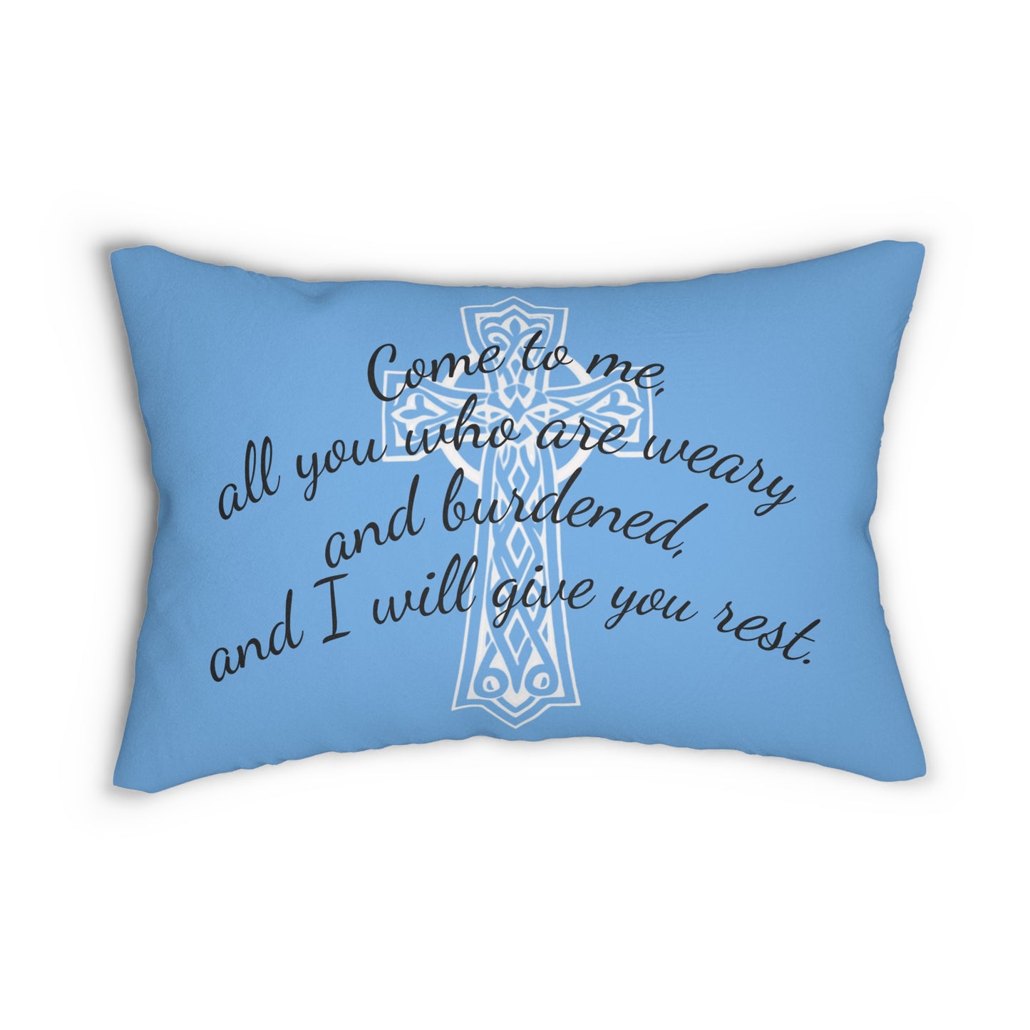 Matthew 11:28 Lumbar Pillow – Rest for the Weary (Literally in blue!)