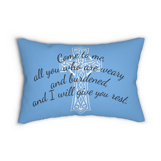 Matthew 11:28 Lumbar Pillow – Rest for the Weary (Literally in blue!)