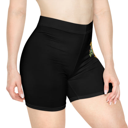Floral Cross Women’s Biking Shorts in Black – Beauty and Strength in the Cross