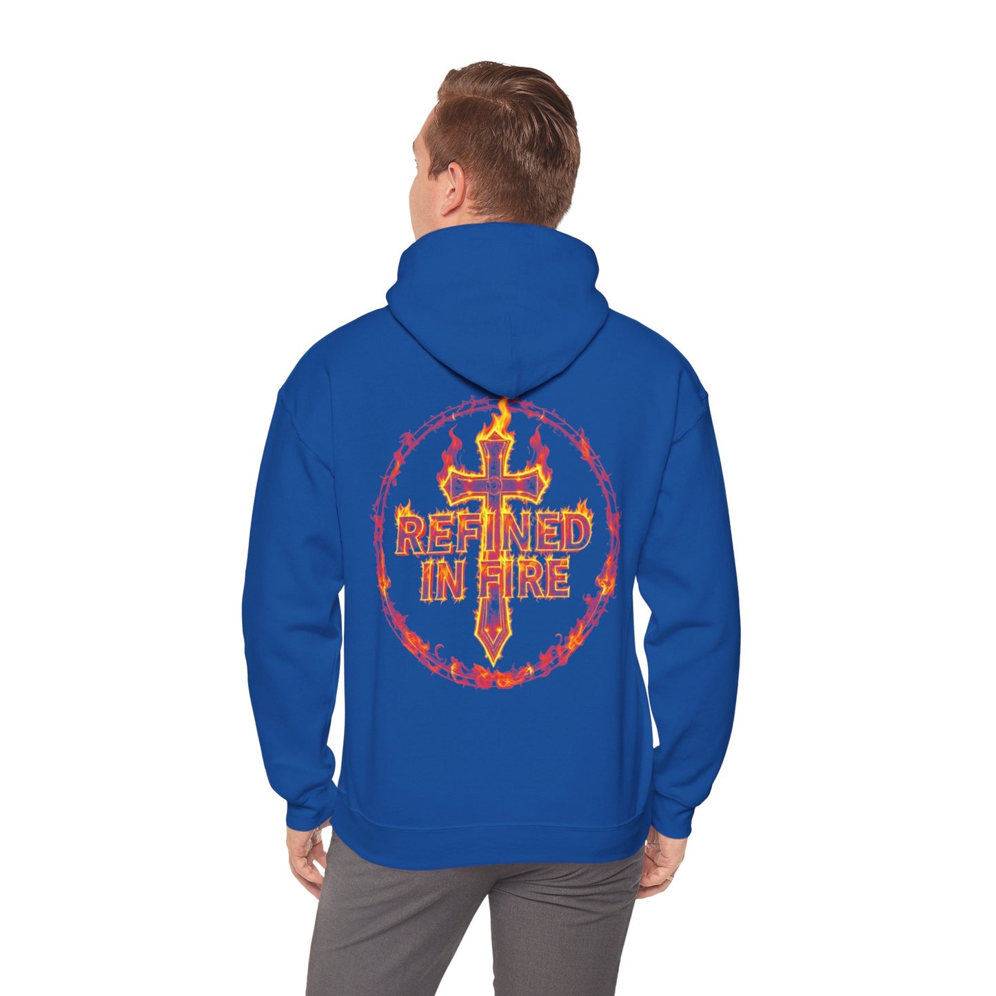 Men’s “Refined in Fire” Christian Hoodie – Flame Design Faith Pullover