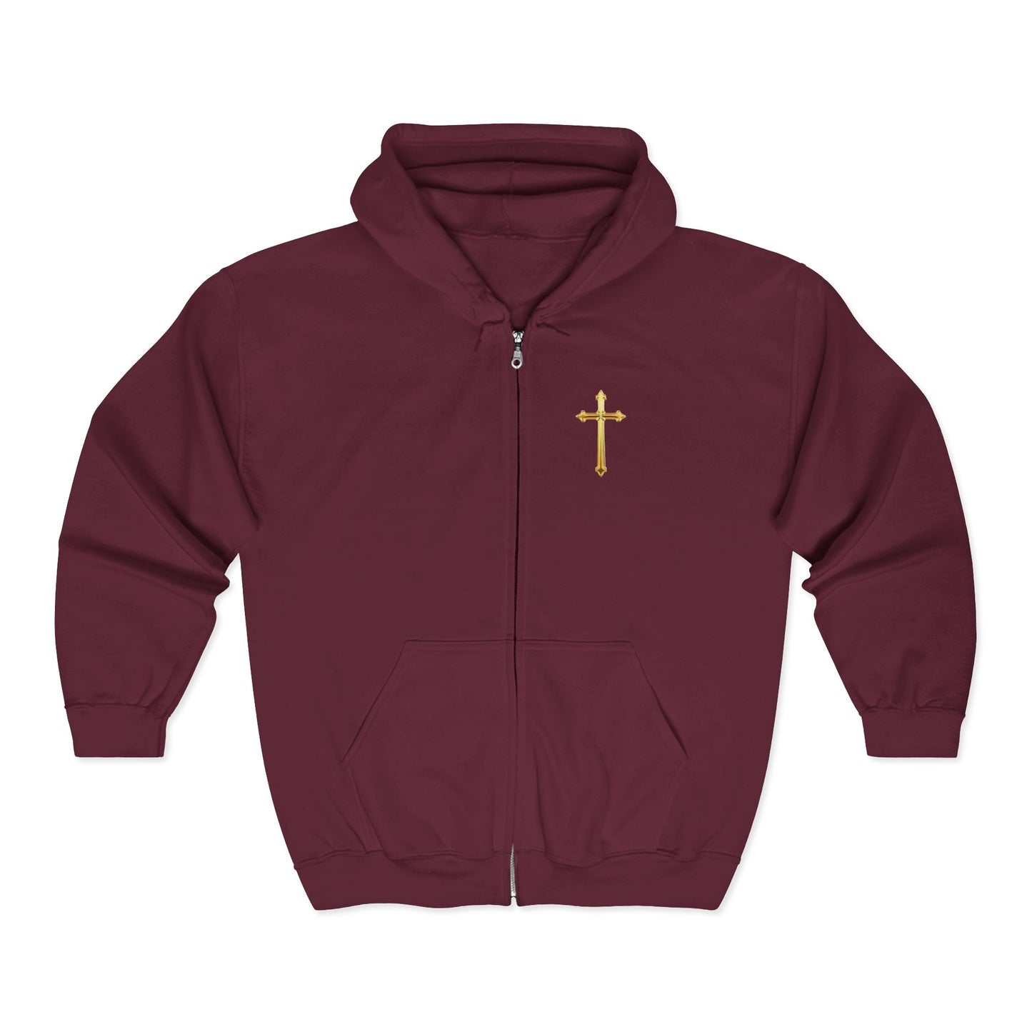 Golden Grace Women's Zip-Up Hoodie with Gold Cross Design