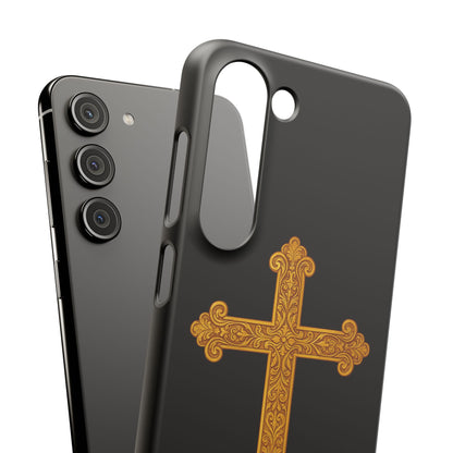 Black Samsung Snap Case – Gold Cross Design