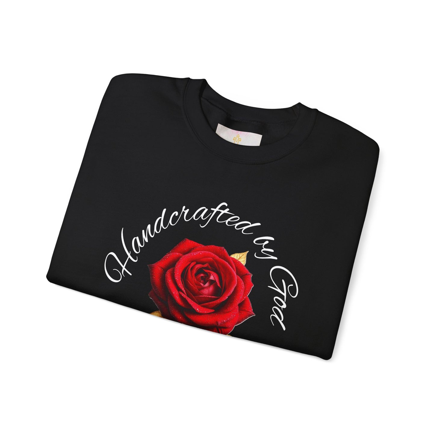 Handcrafted by God Rose Sweatshirt – White Lettering, Psalm 139:14